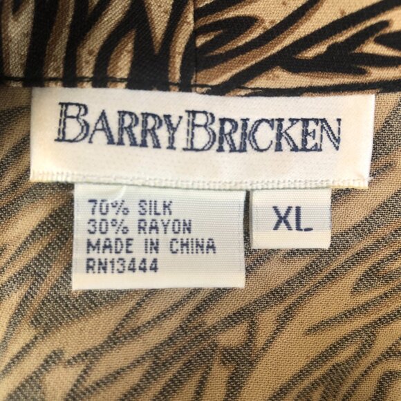 Barry Bricken Silk Blend Shirt XL Brown Black Animal Print Button Up Top - Picture 4 of 10
